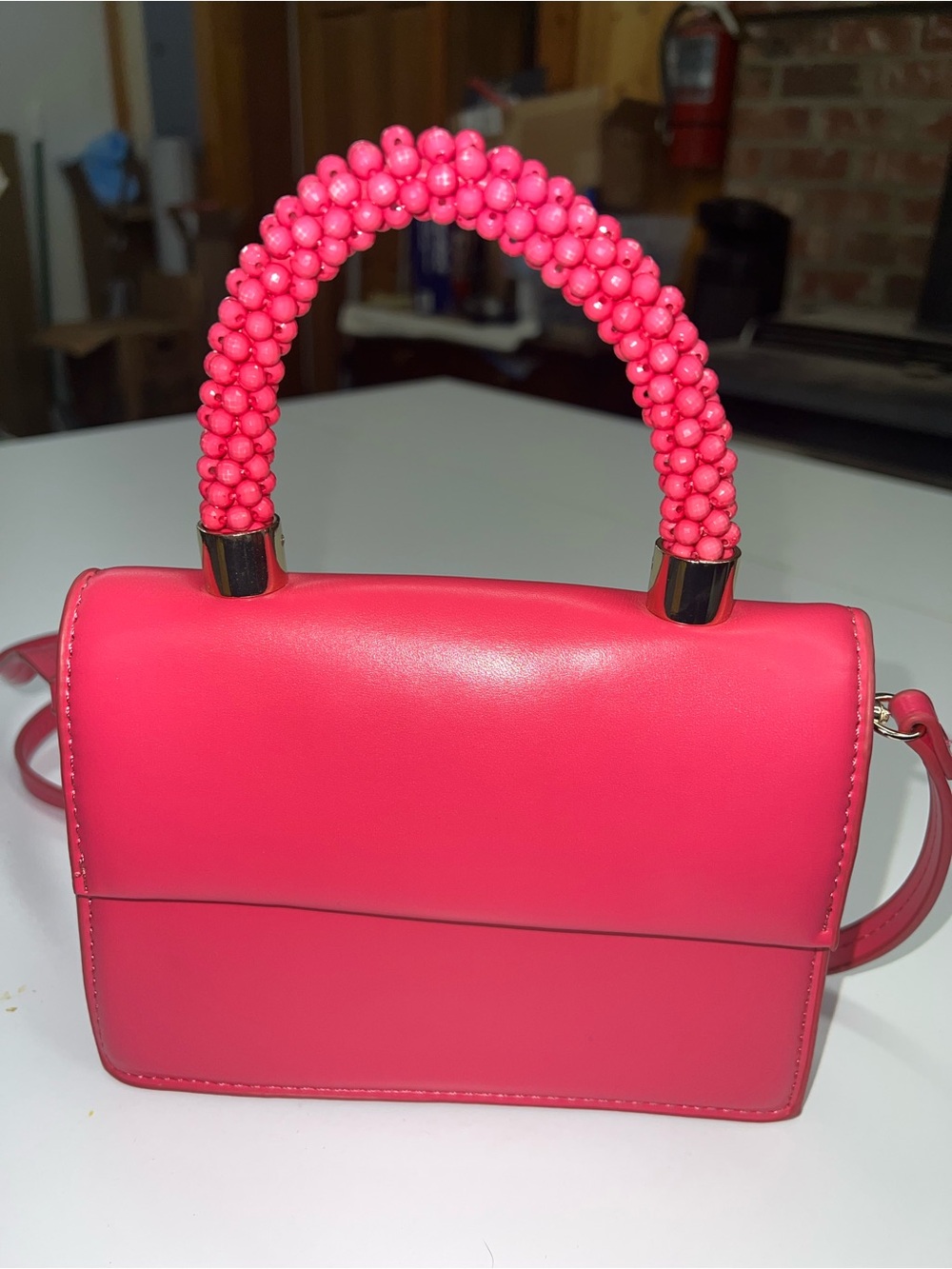 Zara Hot Pink Beaded-Handle Satchel